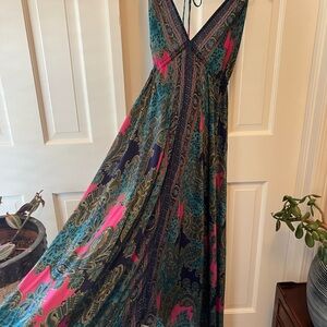 Silk Multicolor Maxi Dress | Adjustable